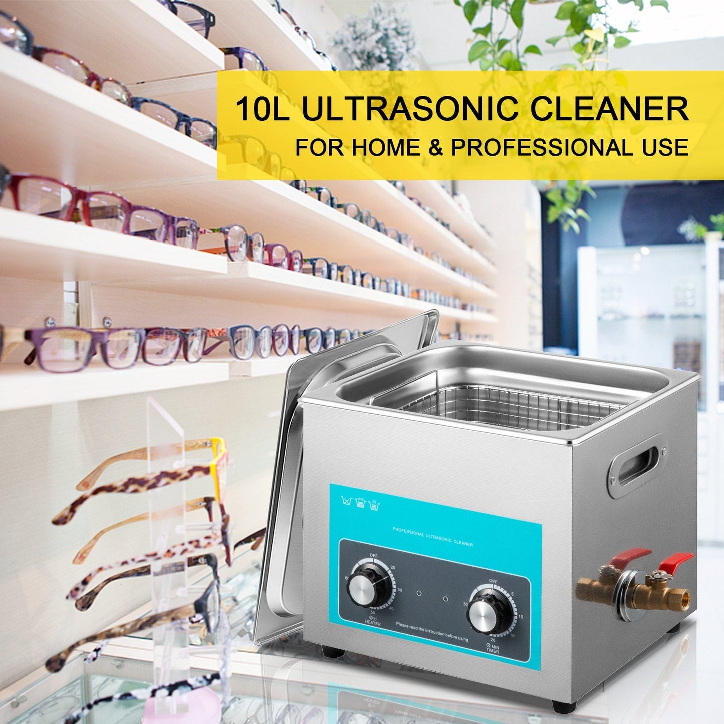 Ultrasonic Cleaner with Heater & Timer, 10L Stainless Steel, Versatile Use