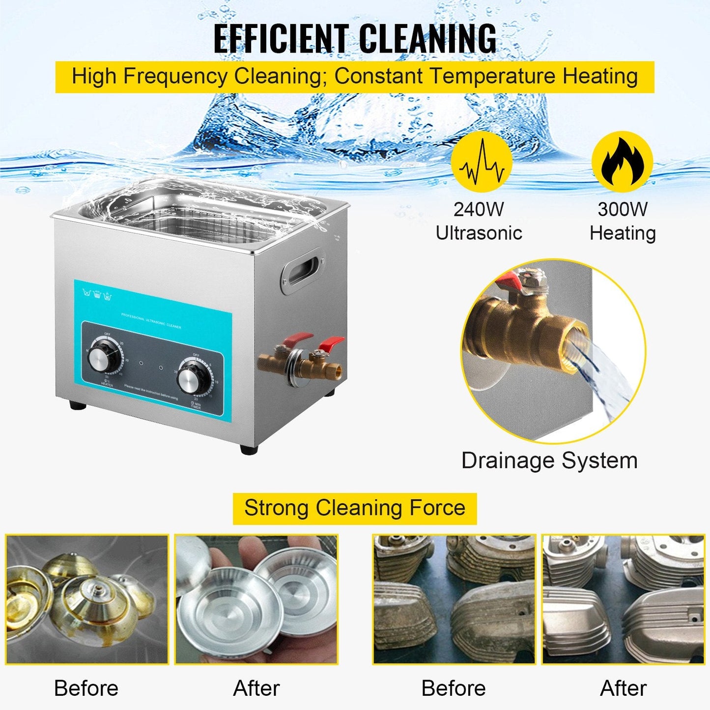 Ultrasonic Cleaner with Heater & Timer, 10L Stainless Steel, Versatile Use