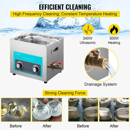 Ultrasonic Cleaner with Heater & Timer, 10L Stainless Steel, Versatile Use