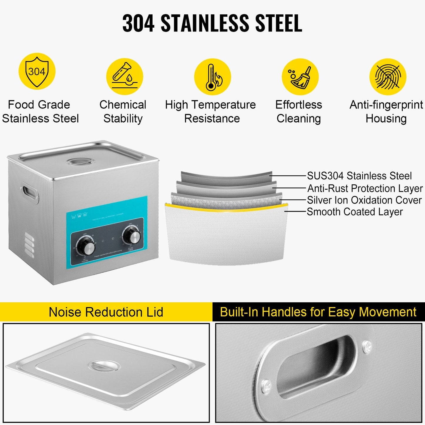 Ultrasonic Cleaner with Heater & Timer, 10L Stainless Steel, Versatile Use