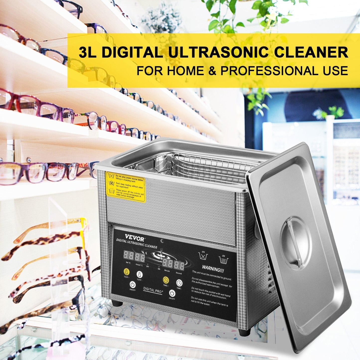 3L Digital Ultrasonic Cleaner with Heater & Timer, Stainless Steel, 220V