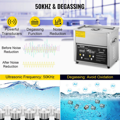 3L Digital Ultrasonic Cleaner with Heater & Timer, Stainless Steel, 220V