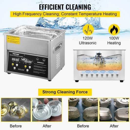 3L Digital Ultrasonic Cleaner with Heater & Timer, Stainless Steel, 220V