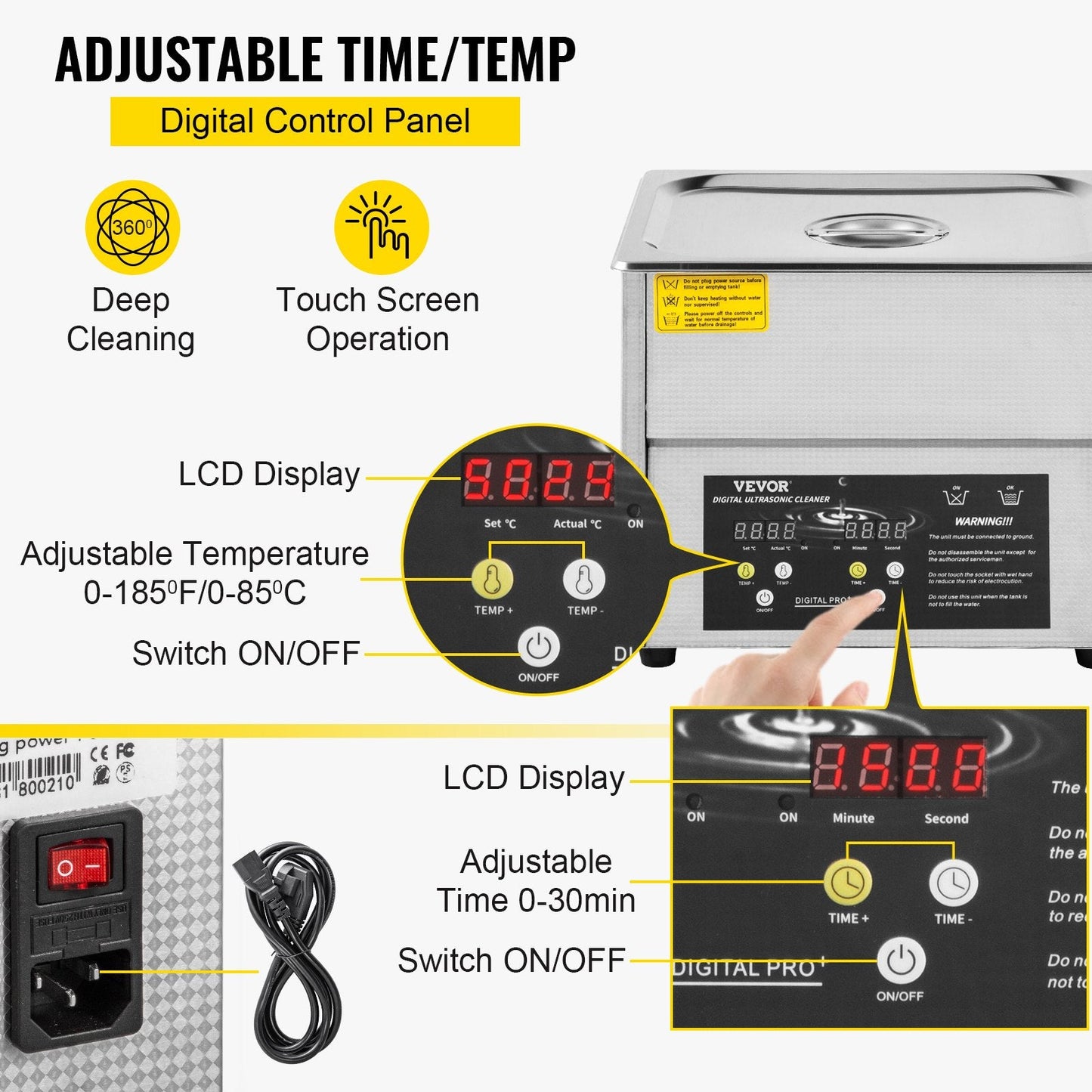 3L Digital Ultrasonic Cleaner with Heater & Timer, Stainless Steel, 220V