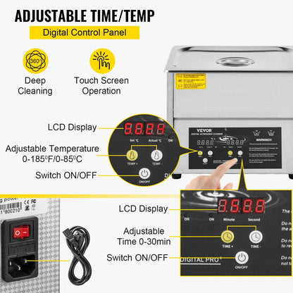 3L Digital Ultrasonic Cleaner with Heater & Timer, Stainless Steel, 220V