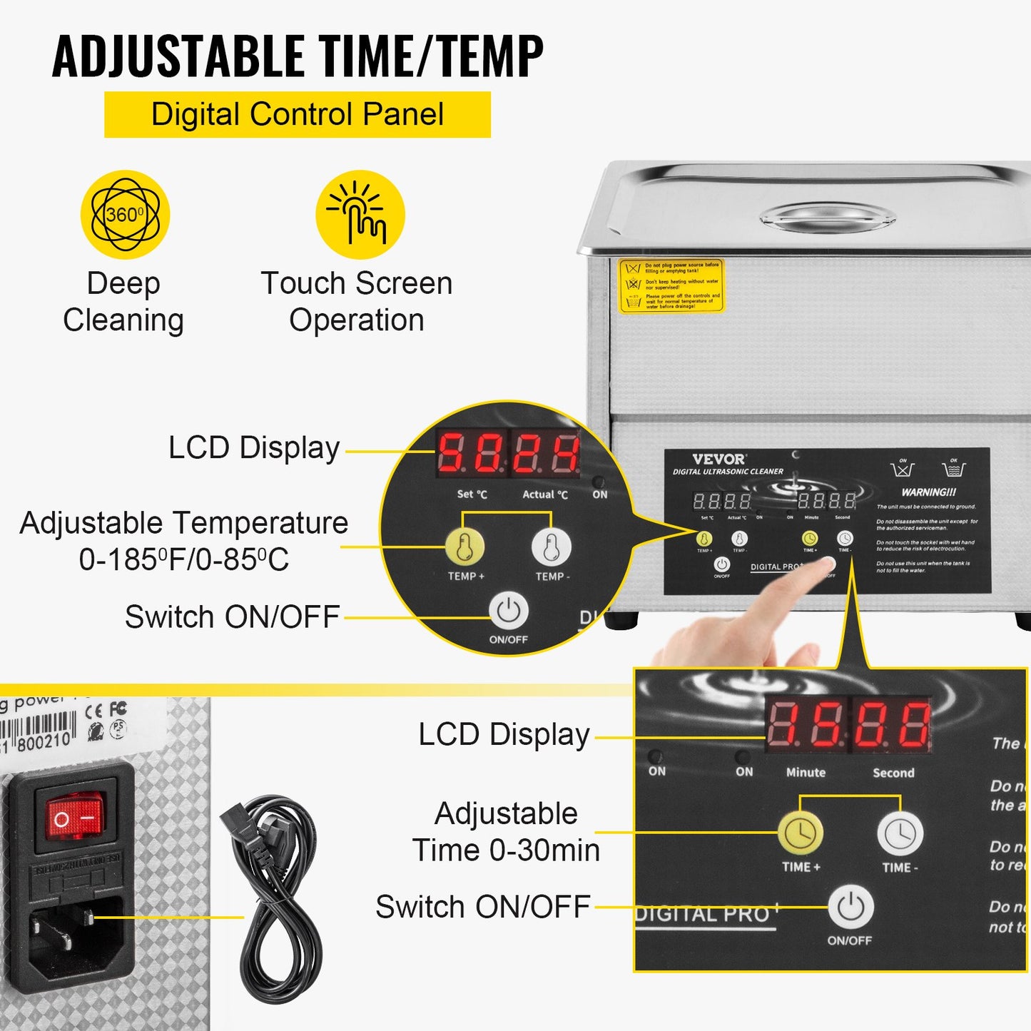 VEVOR Digital Ultrasonic Cleaner 3L Ultrasonic Cleaning Machine 220V 50kHz Sonic