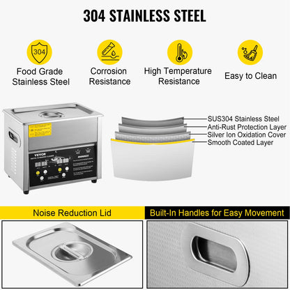 VEVOR Digital Ultrasonic Cleaner 3L Ultrasonic Cleaning Machine 220V 50kHz Sonic