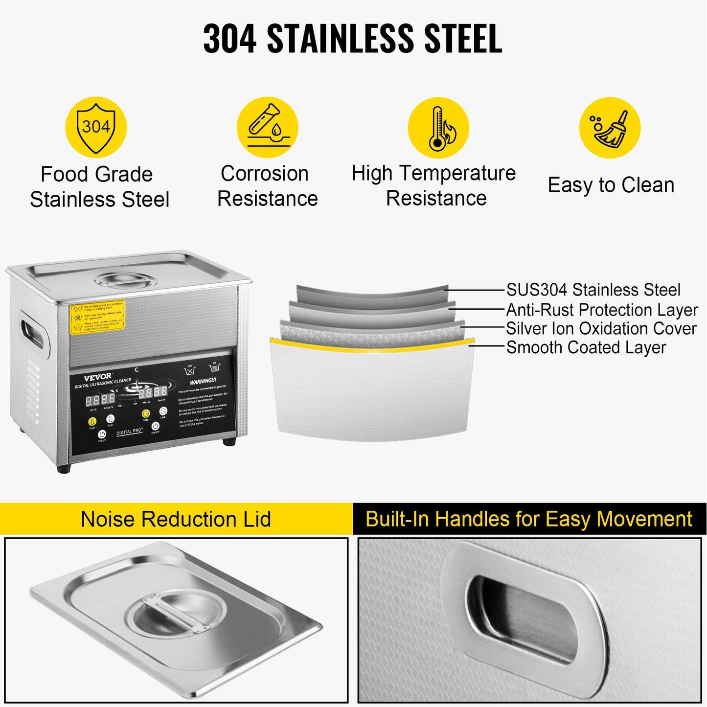 3L Digital Ultrasonic Cleaner with Heater & Timer, Stainless Steel, 220V