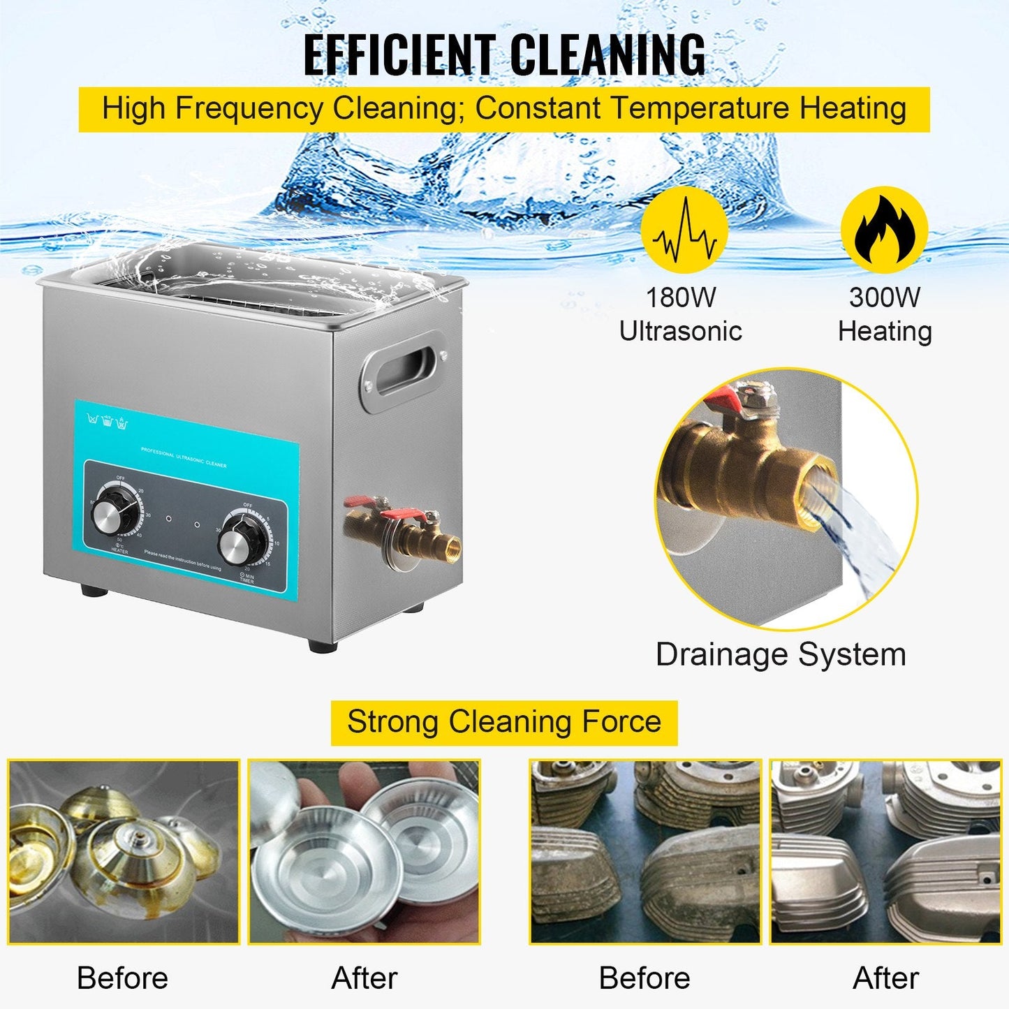 6.5L Ultrasonic Cleaner with Heater & Timer for Jewelry & Instrument Care