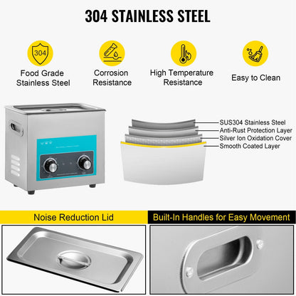 6.5L Ultrasonic Cleaner with Heater & Timer for Jewelry & Instrument Care