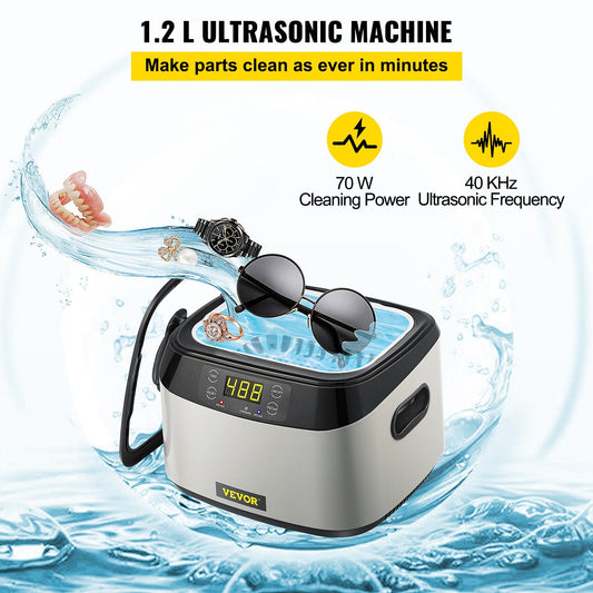1.2L Ultrasonic Jewelry Cleaner, 40kHz, 70W, Touch Control, Multi-use