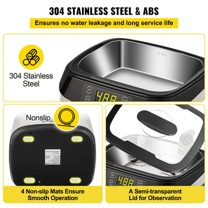 1.2L Ultrasonic Jewelry Cleaner, 40kHz, 70W, Touch Control, Multi-use