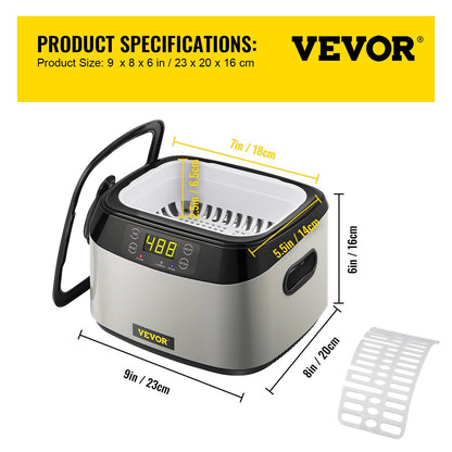 1.2L Ultrasonic Jewelry Cleaner, 40kHz, 70W, Touch Control, Multi-use