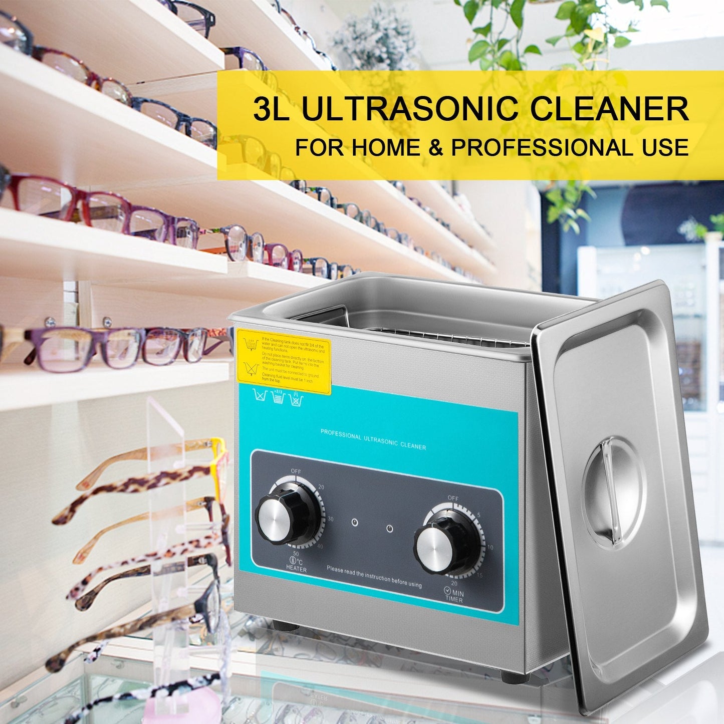 3L Ultrasonic Cleaner with Heater & Timer, 40kHz, Stainless Steel, 120W