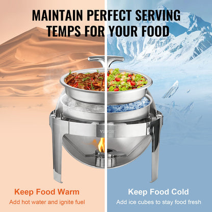VEVOR 2-Pack Round Roll Top Chafing Dish Set with Full-Size 6Qt Pan Fuel Holder