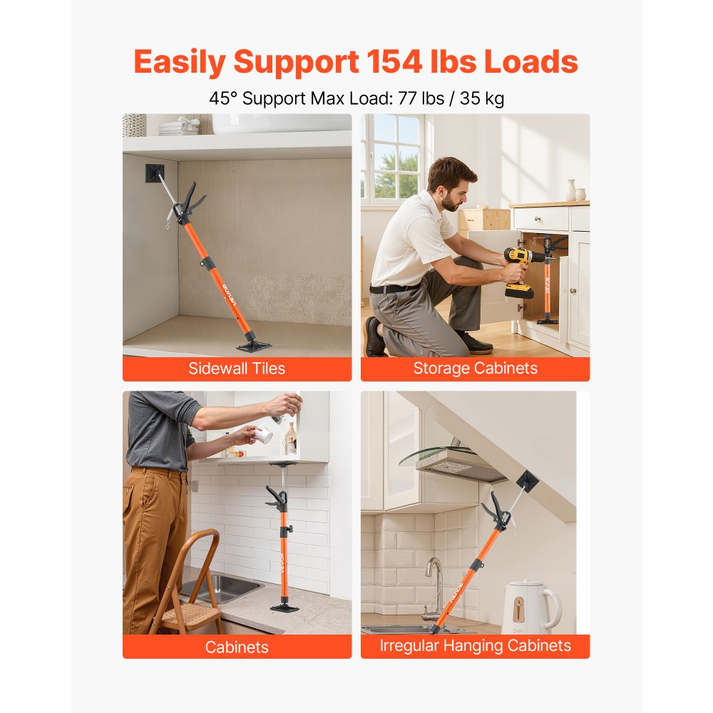 Cabinet Jack Support Pole, 2-Pack, 54-155 cm Steel Telescopic Quick Support Rod, Adjustable 3rd Hand System up to 70 kg 