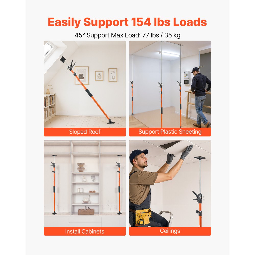 Cabinet Jack Support Pole, 4-Pack, 116-290 cm Steel Telescopic Quick Support Rod, Adjustable 3rd Hand System up to 70 kg