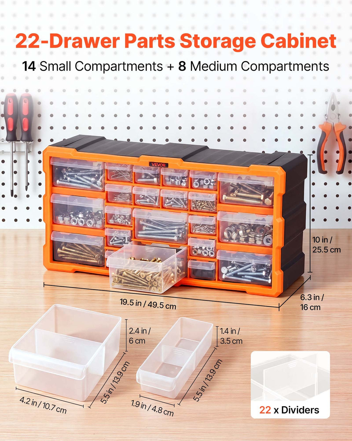 22-Drawer Storage Organizer, Plastic, Drawer Storage Cabinet for Garage Organization, Stackable Small Parts Organizer, Wall-Mounted Toolbox, for Hardware, Beads, Screws, Crafts, Building Bricks
