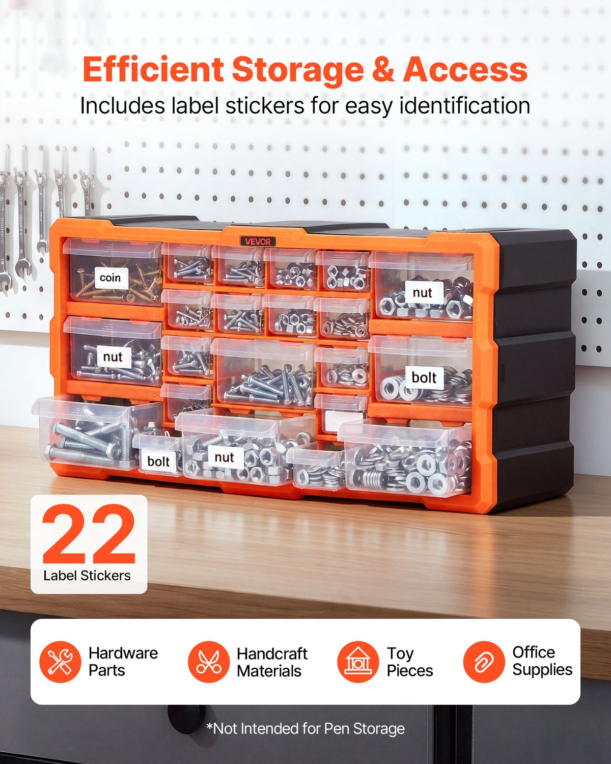 22-Drawer Storage Organizer, Plastic, Drawer Storage Cabinet for Garage Organization, Stackable Small Parts Organizer, Wall-Mounted Toolbox, for Hardware, Beads, Screws, Crafts, Building Bricks