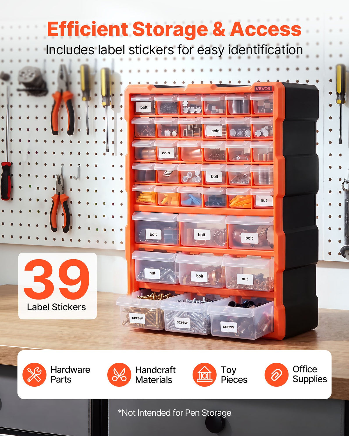 39-Drawer Storage Organizer, Plastic, Drawer Storage Cabinet for Garage Organization, Stackable Small Parts Organizer, Wall-Mounted Toolbox, for Hardware, Beads, Screws, Crafts, Building Bricks