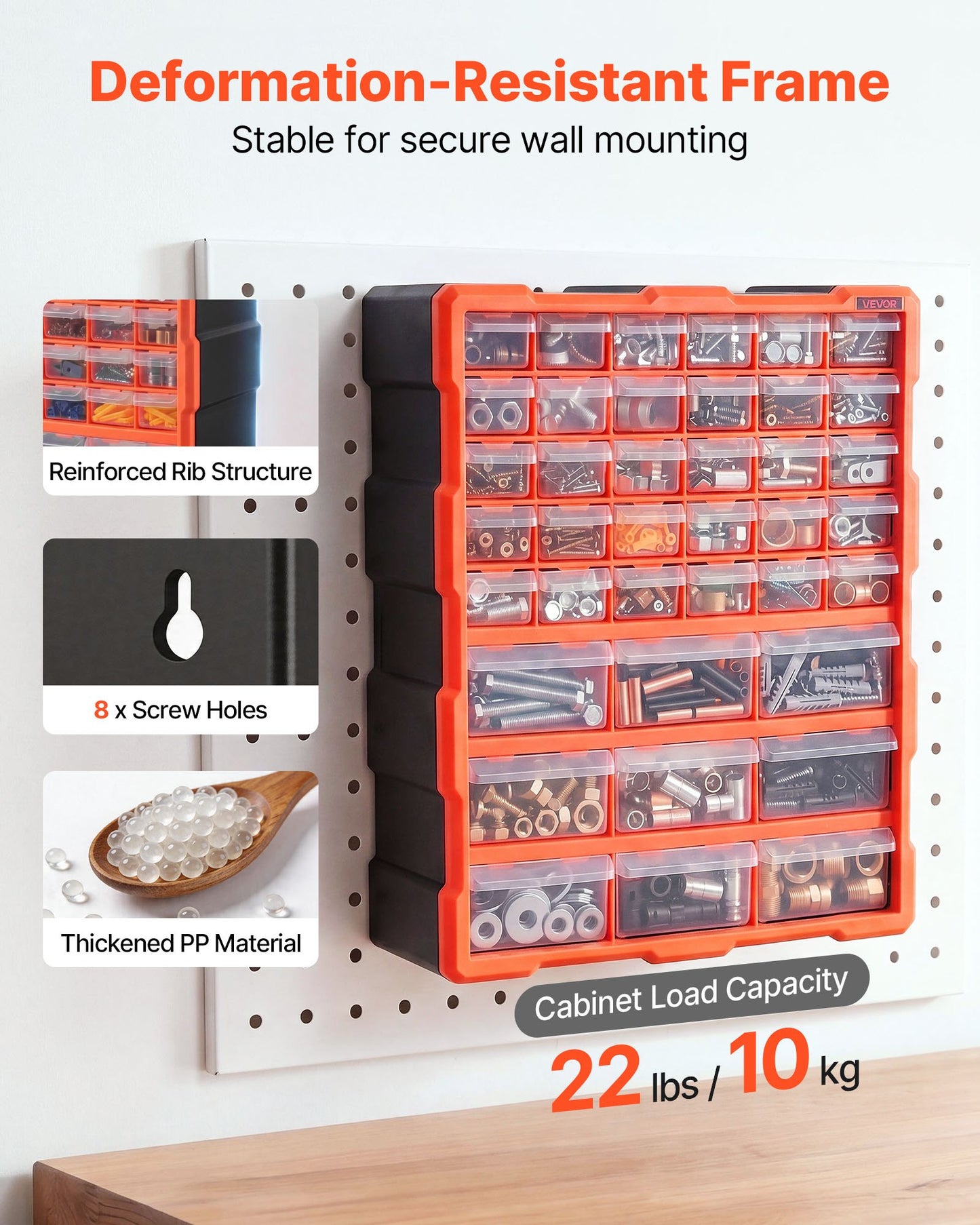 39-Drawer Storage Organizer, Plastic, Drawer Storage Cabinet for Garage Organization, Stackable Small Parts Organizer, Wall-Mounted Toolbox, for Hardware, Beads, Screws, Crafts, Building Bricks