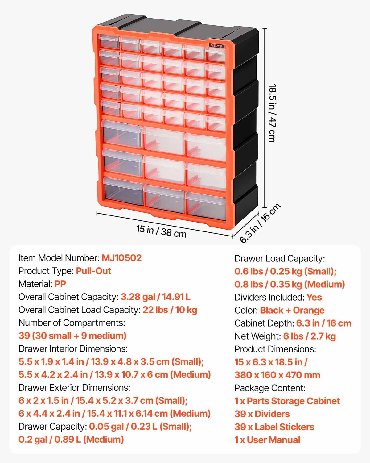39-Drawer Storage Organizer, Plastic, Drawer Storage Cabinet for Garage Organization, Stackable Small Parts Organizer, Wall-Mounted Toolbox, for Hardware, Beads, Screws, Crafts, Building Bricks
