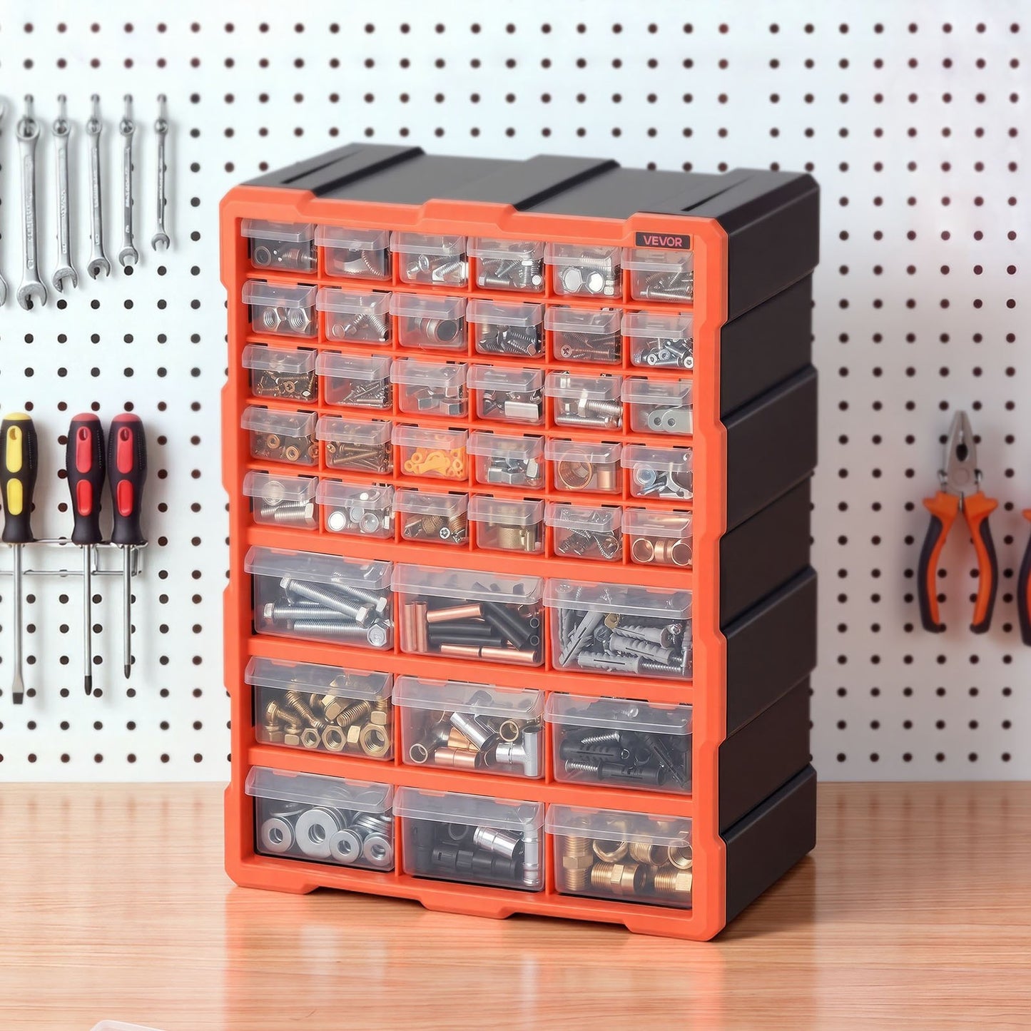 39-Drawer Storage Organizer, Plastic, Drawer Storage Cabinet for Garage Organization, Stackable Small Parts Organizer, Wall-Mounted Toolbox, for Hardware, Beads, Screws, Crafts, Building Bricks