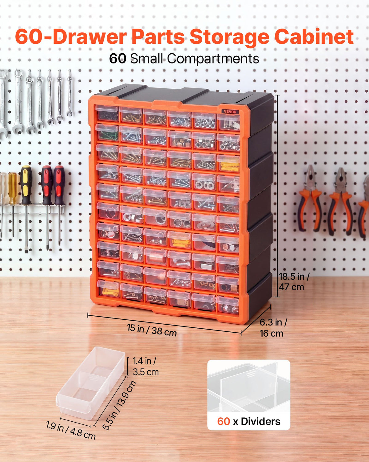 60-Drawer Storage Organizer, Plastic, Drawer Storage Cabinet for Garage Organization, Stackable Small Parts Organizer, Wall-Mounted Toolbox, for Hardware, Beads, Screws, Crafts, Building Bricks
