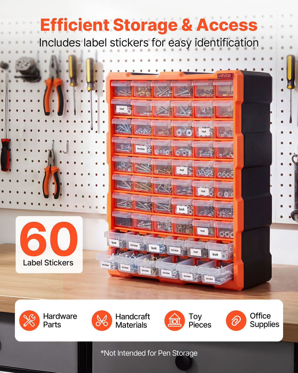 60-Drawer Storage Organizer, Plastic, Drawer Storage Cabinet for Garage Organization, Stackable Small Parts Organizer, Wall-Mounted Toolbox, for Hardware, Beads, Screws, Crafts, Building Bricks