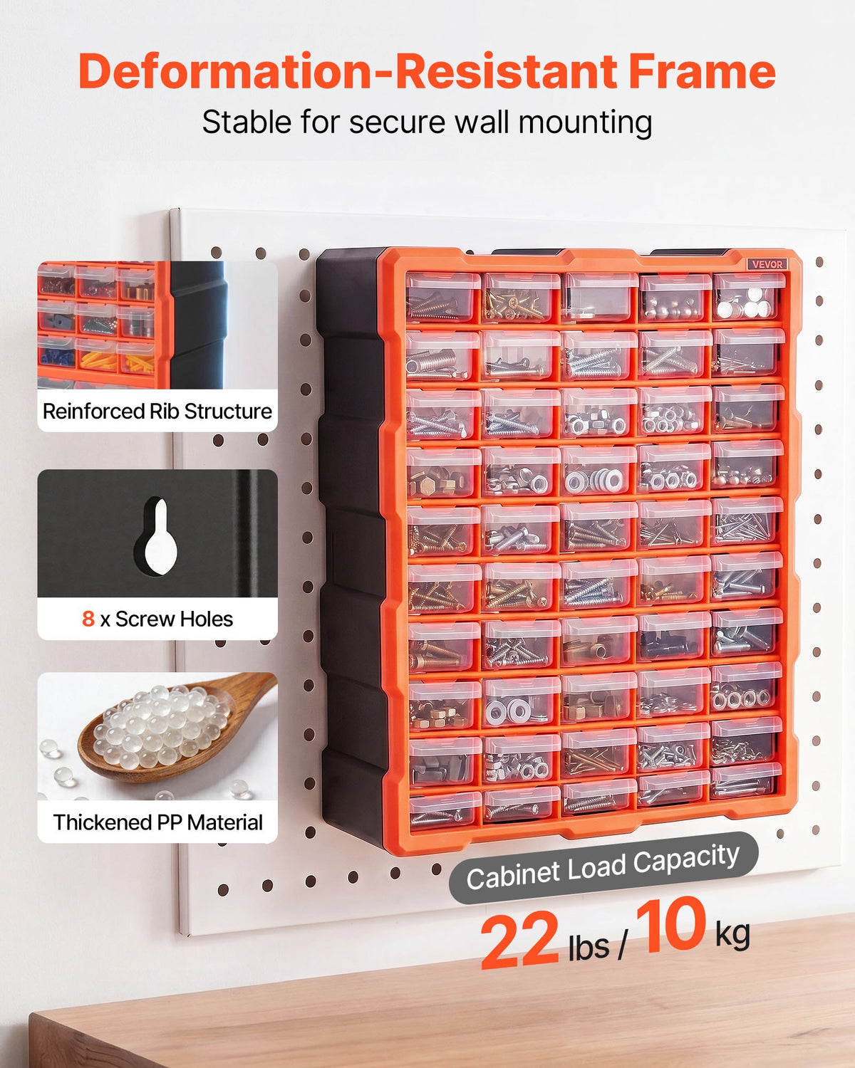 60-Drawer Storage Organizer, Plastic, Drawer Storage Cabinet for Garage Organization, Stackable Small Parts Organizer, Wall-Mounted Toolbox, for Hardware, Beads, Screws, Crafts, Building Bricks