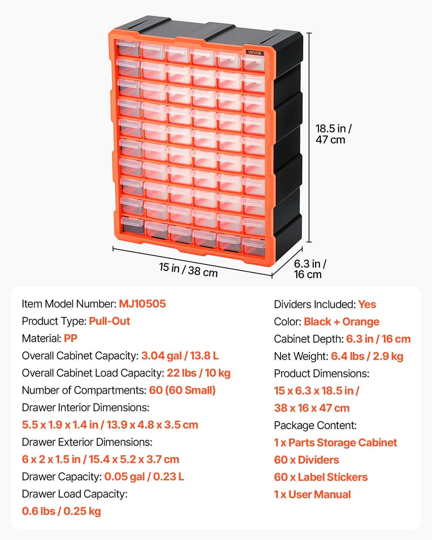 60-Drawer Storage Organizer, Plastic, Drawer Storage Cabinet for Garage Organization, Stackable Small Parts Organizer, Wall-Mounted Toolbox, for Hardware, Beads, Screws, Crafts, Building Bricks