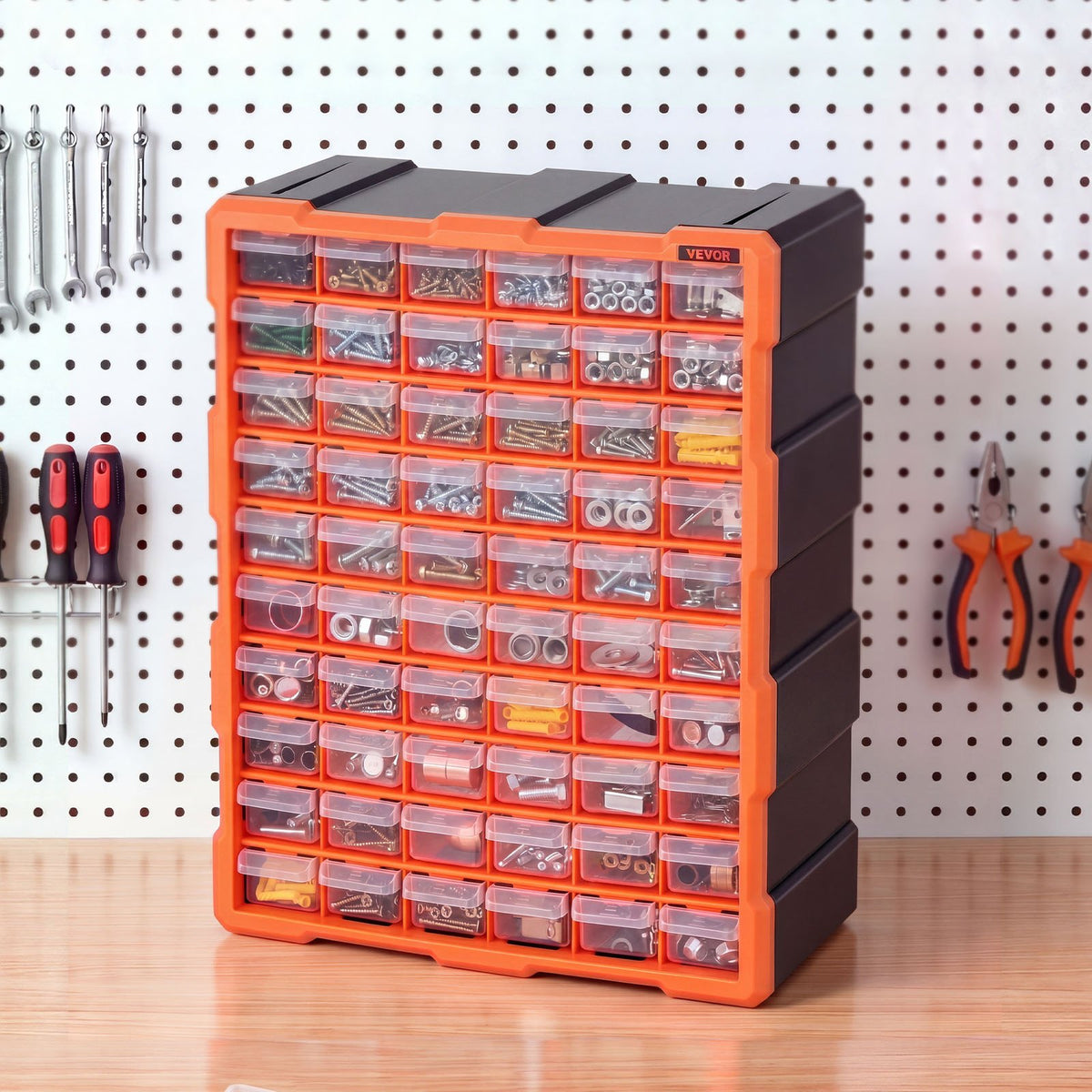 60-Drawer Storage Organizer, Plastic, Drawer Storage Cabinet for Garage Organization, Stackable Small Parts Organizer, Wall-Mounted Toolbox, for Hardware, Beads, Screws, Crafts, Building Bricks