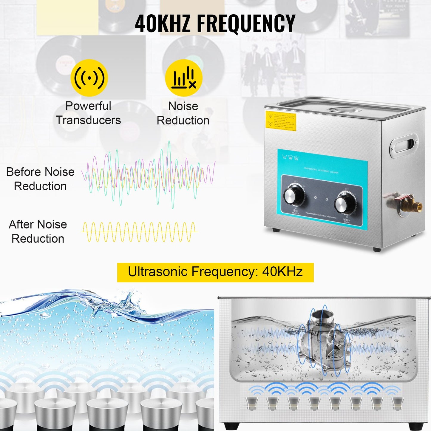 VEVOR Ultrasonic Vinyl Record Cleaner 6L 40kHz Vinyl Ultrasonic Cleaning Machine