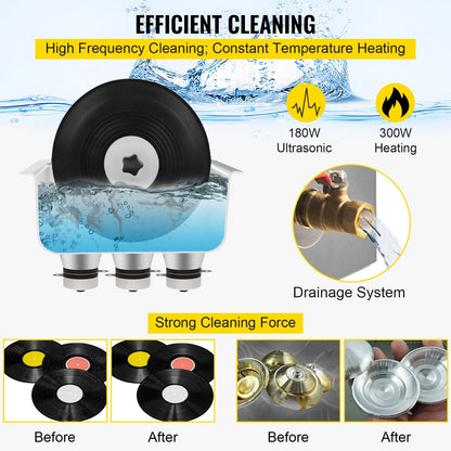 6L Ultrasonic Vinyl Record Cleaner, 40kHz, Stainless Steel, Heats & Times