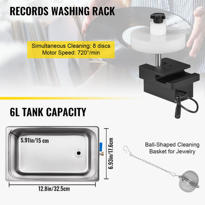 VEVOR Ultrasonic Vinyl Record Cleaner 6L 40kHz Vinyl Ultrasonic Cleaning Machine