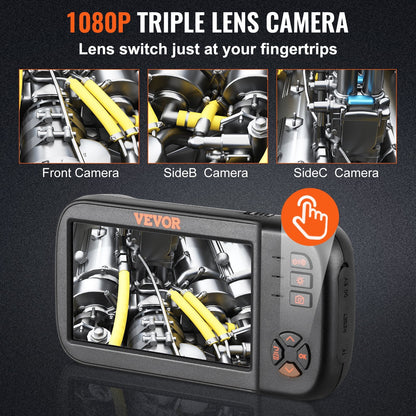 Triple Lens Endoscope with 4.5" Screen, 5m Cable, and 1080P Resolution