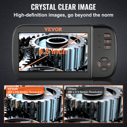VEVOR Triple Lens Industrial Endoscope, 4.5" Screen Borescope Inspection Camera
