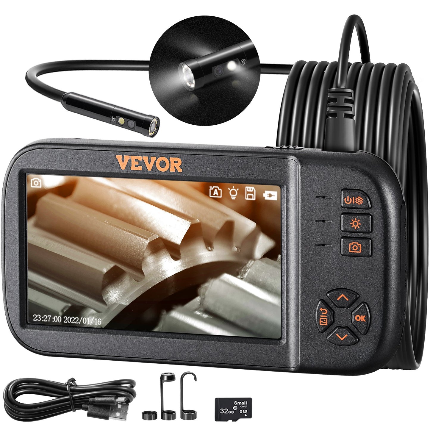 VEVOR Triple Lens Industrial Endoscope, 4.5" Screen Borescope Inspection Camera