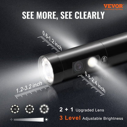 Triple Lens Borescope Camera with 5" Screen, 5m Cable, 1080P HD, 10 LEDs