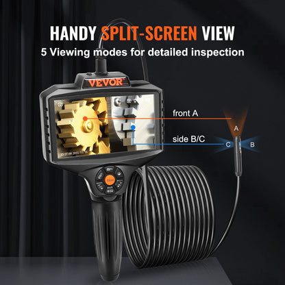 Triple Lens Borescope Camera with 5" Screen, 5m Cable, 1080P HD, 10 LEDs