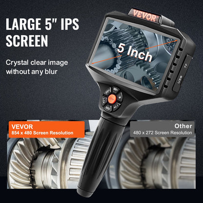 Triple Lens Borescope Camera with 5" Screen, 5m Cable, 1080P HD, 10 LEDs