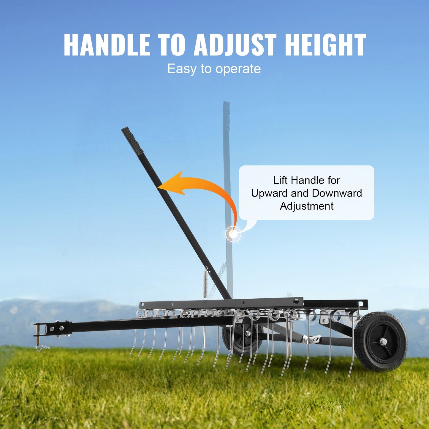 VEVOR Tow Behind Dethatcher, 1.2m Tow Dethatcher with 24 Spring Steel Tines, Lawn