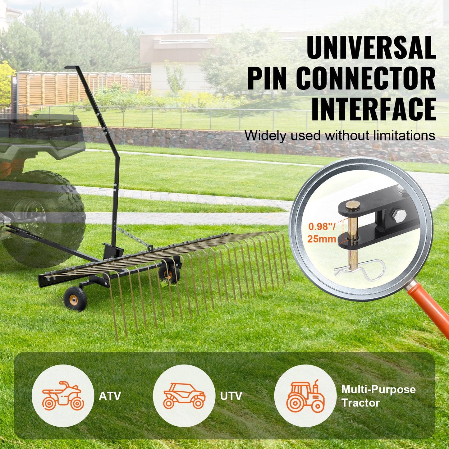 1.5m Tow Dethatcher with 24 Steel Tines for ATV/Mower - Easy Installation