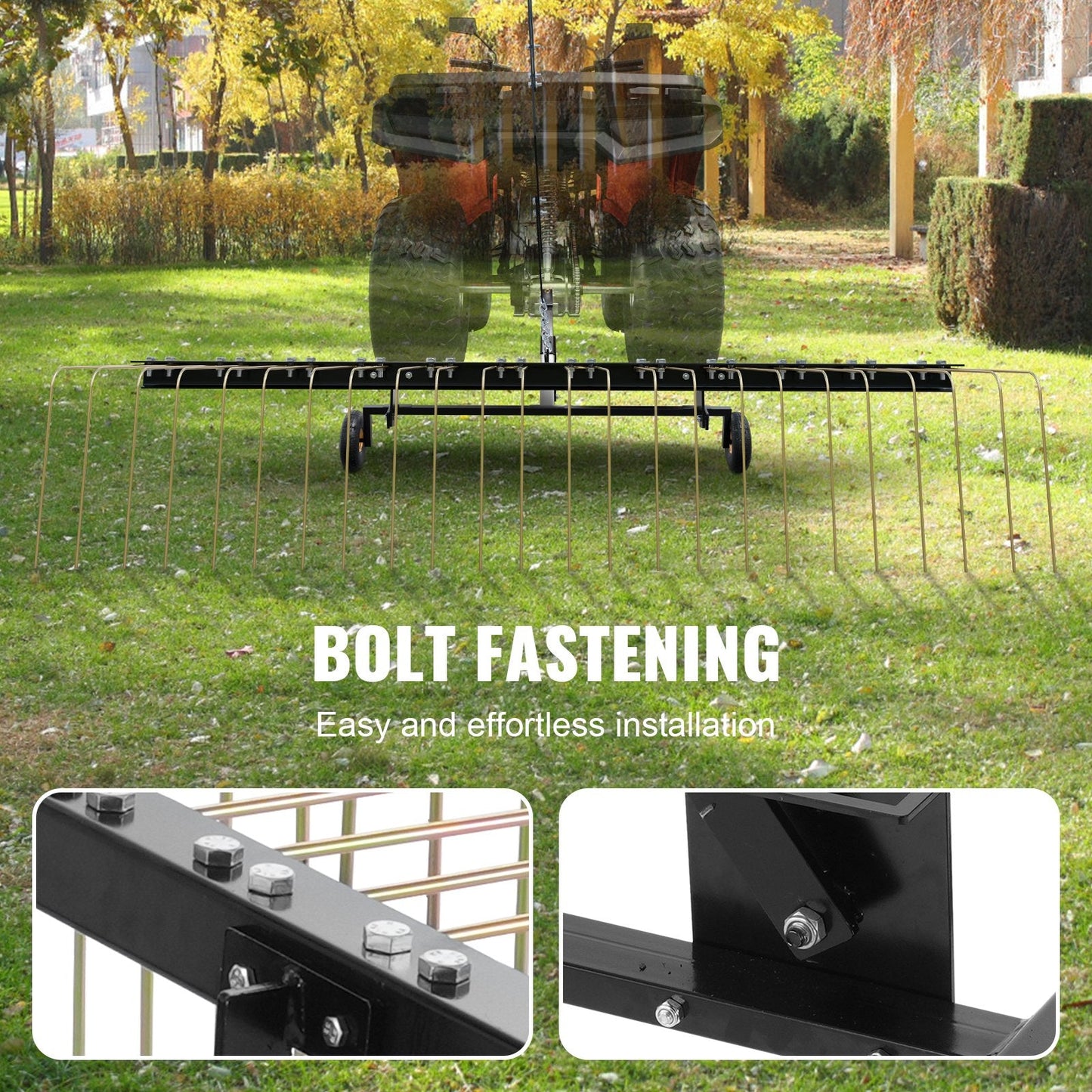 1.5m Tow Dethatcher with 24 Steel Tines for ATV/Mower - Easy Installation