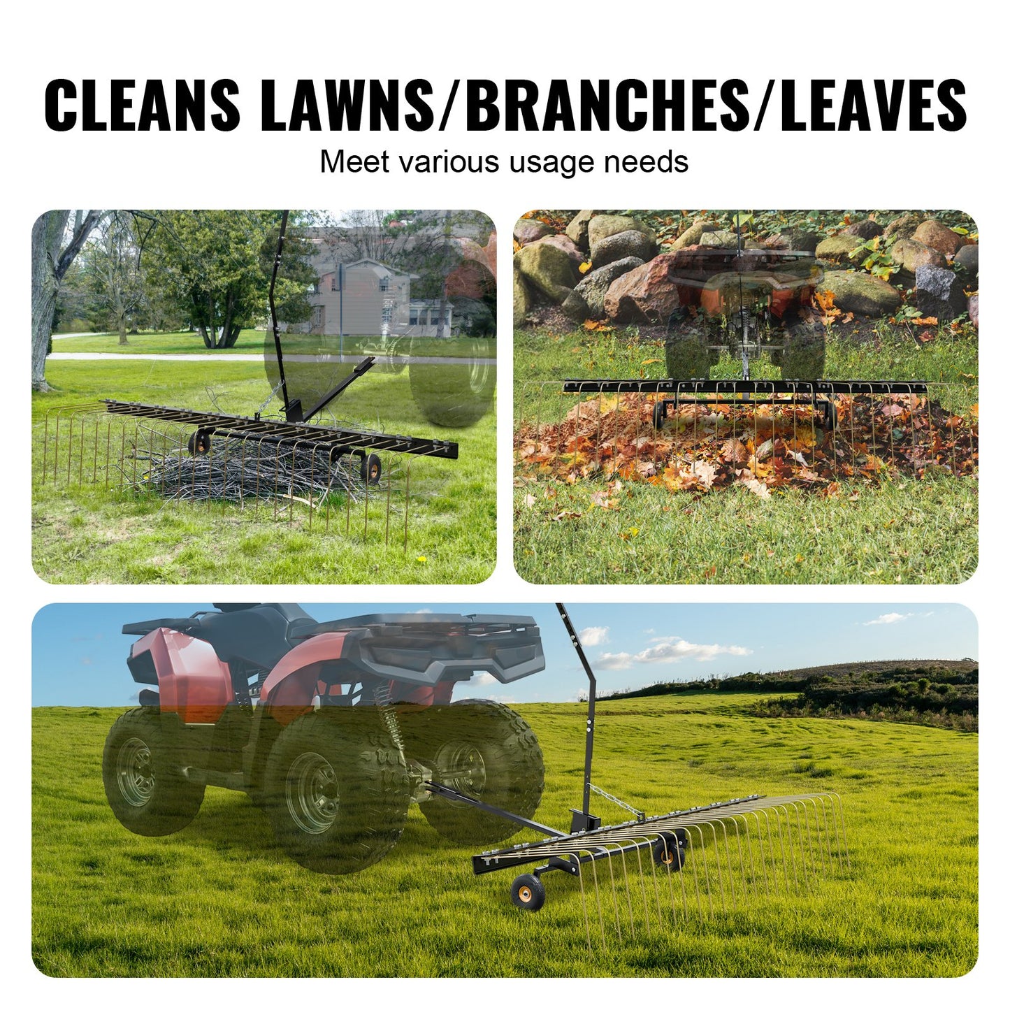 VEVOR Tow Behind Dethatcher, 1.5m Tow Dethatcher with 24 Steel Tines, Lawn Dethatcher