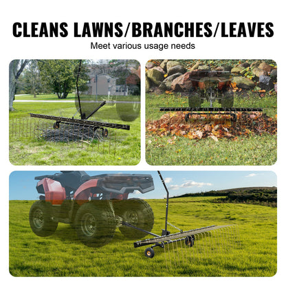 VEVOR Tow Behind Dethatcher, 1.5m Tow Dethatcher with 24 Steel Tines, Lawn Dethatcher