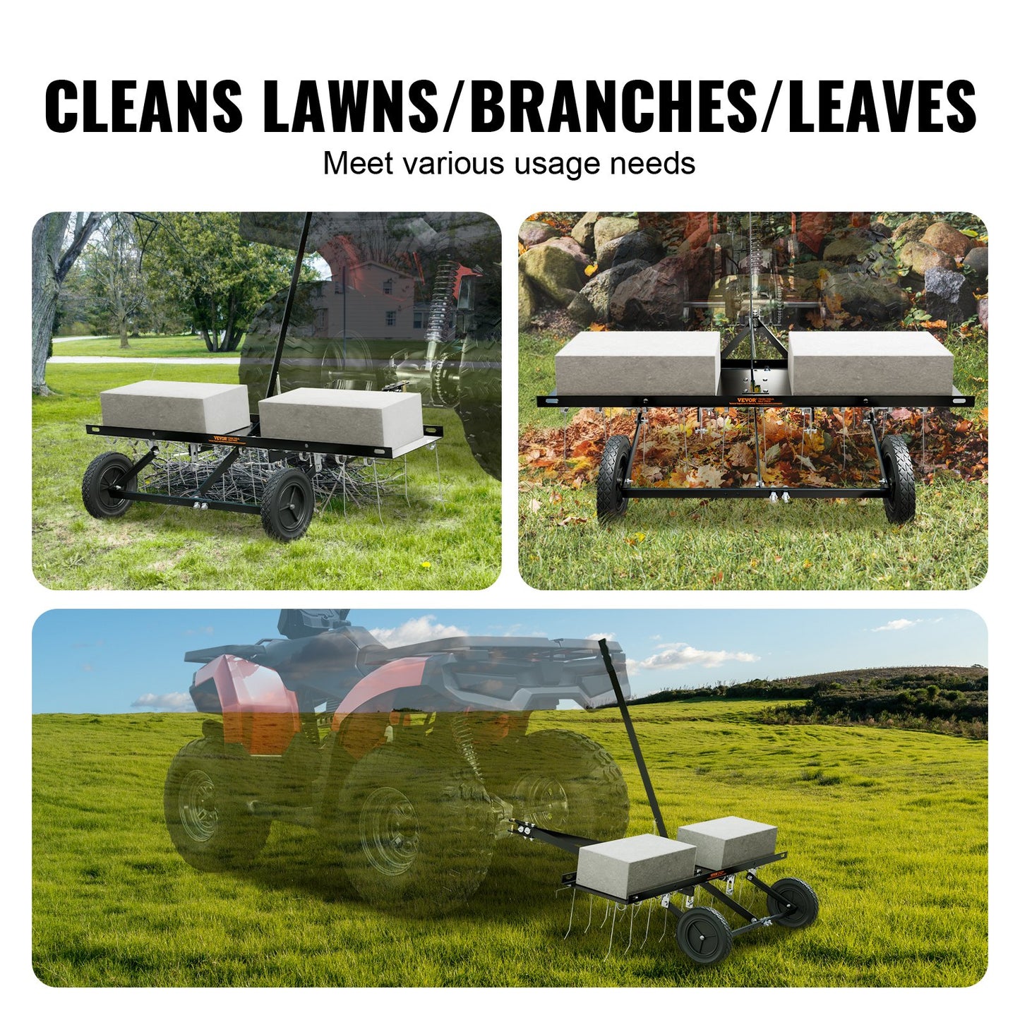 VEVOR Tow Behind Dethatcher, 1m Tow Dethatcher with 20 Spring Steel Tines, Lawn