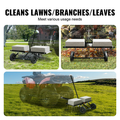 VEVOR Tow Behind Dethatcher, 1m Tow Dethatcher with 20 Spring Steel Tines, Lawn