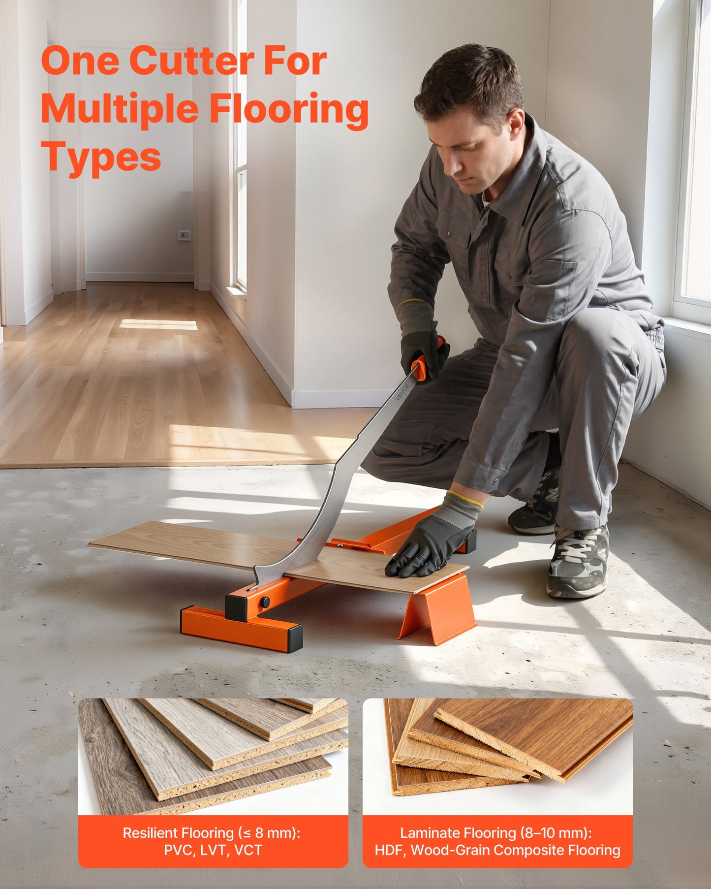 304.8mm Vinyl Floor Cutter, 10mm Thick Laminate Flooring Cutter with Cutting Angle Guide, Rubber Handle, Honing Stone, D2 Steel Blade for Cutting Laminate, Vinyl, Home Renovation