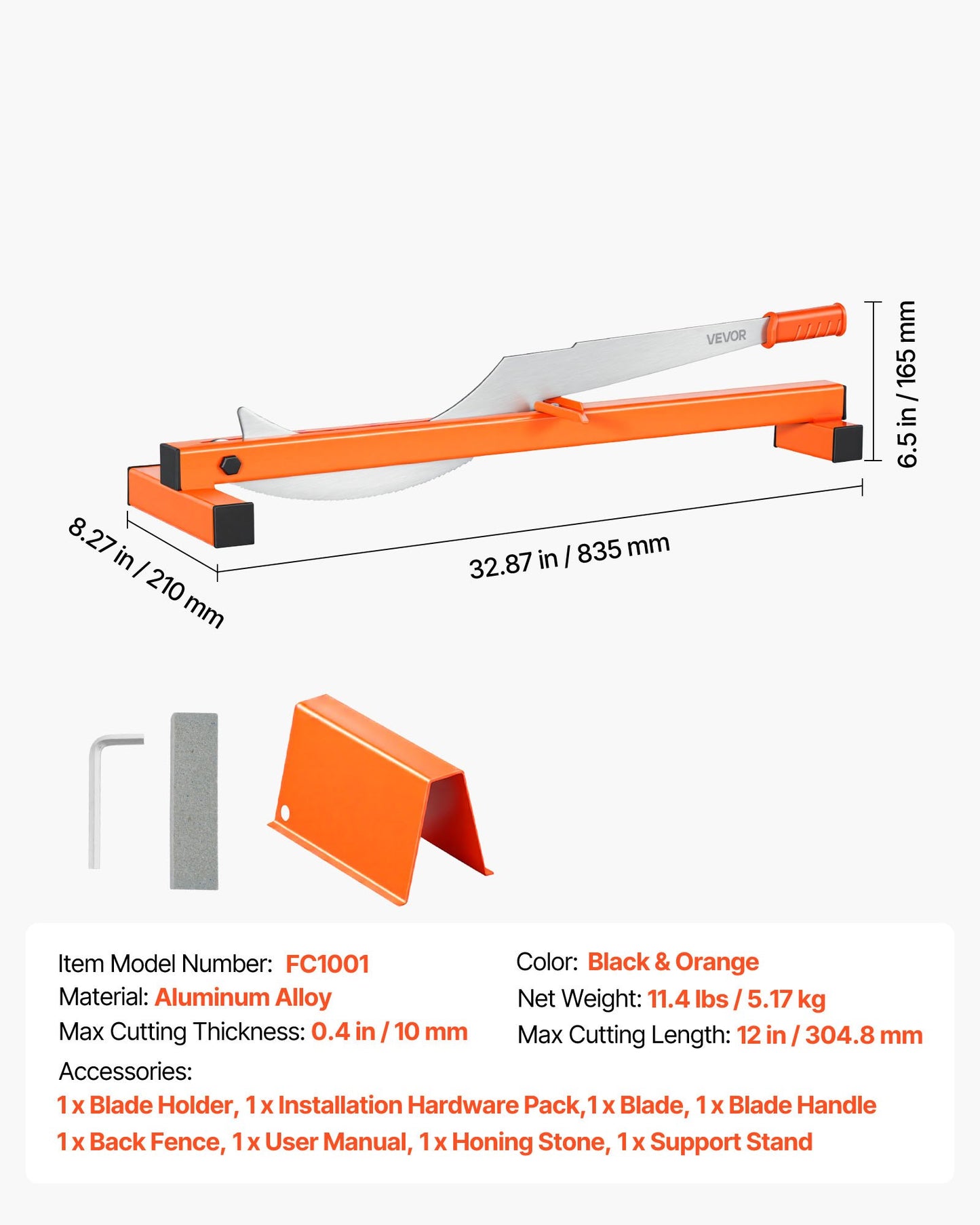 304.8mm Vinyl Floor Cutter, 10mm Thick Laminate Flooring Cutter with Cutting Angle Guide, Rubber Handle, Honing Stone, D2 Steel Blade for Cutting Laminate, Vinyl, Home Renovation
